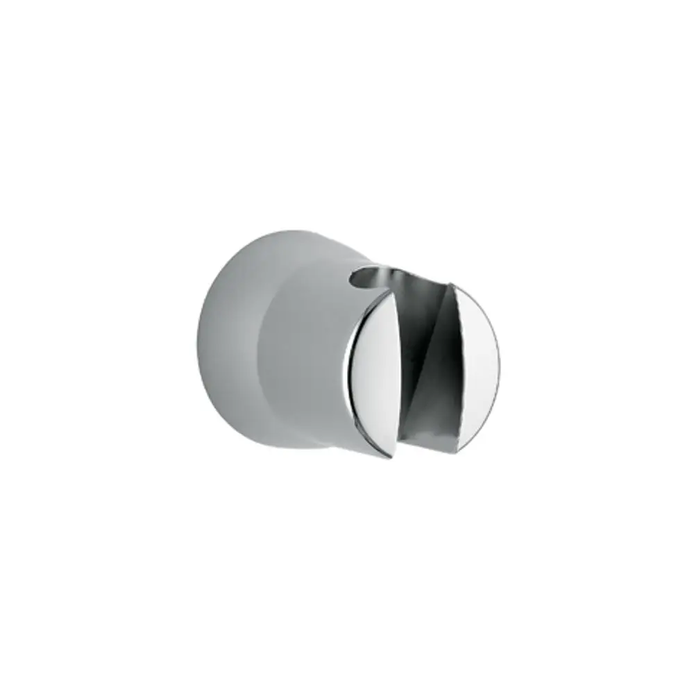 Wand-Brausehalter von Kludi in Chrom-Optik, runde Form mit einer vertikalen Spalte, zur Befestigung einer Dusche an der Wand geeignet.